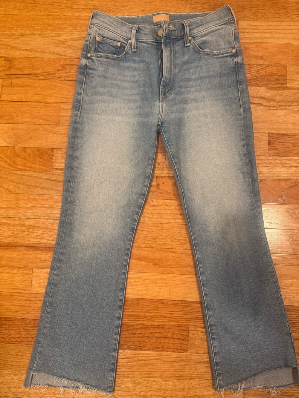 MOTHER Light Blue Insider Crop Step Fray